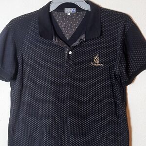 Santorini Polo Shirt Mens L Black Greek Cotton Embroidered Logo Pattern